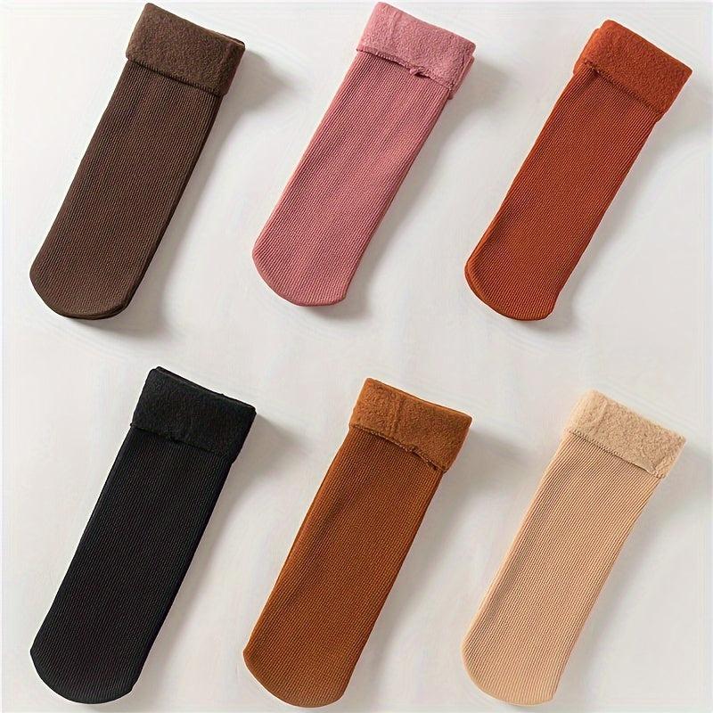 6 Pairs Plush Lined Mid Tube Socks Women's Stockings