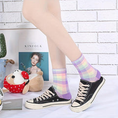 Plaid Print Crew Socks Retro Style Mid Tube Stockings