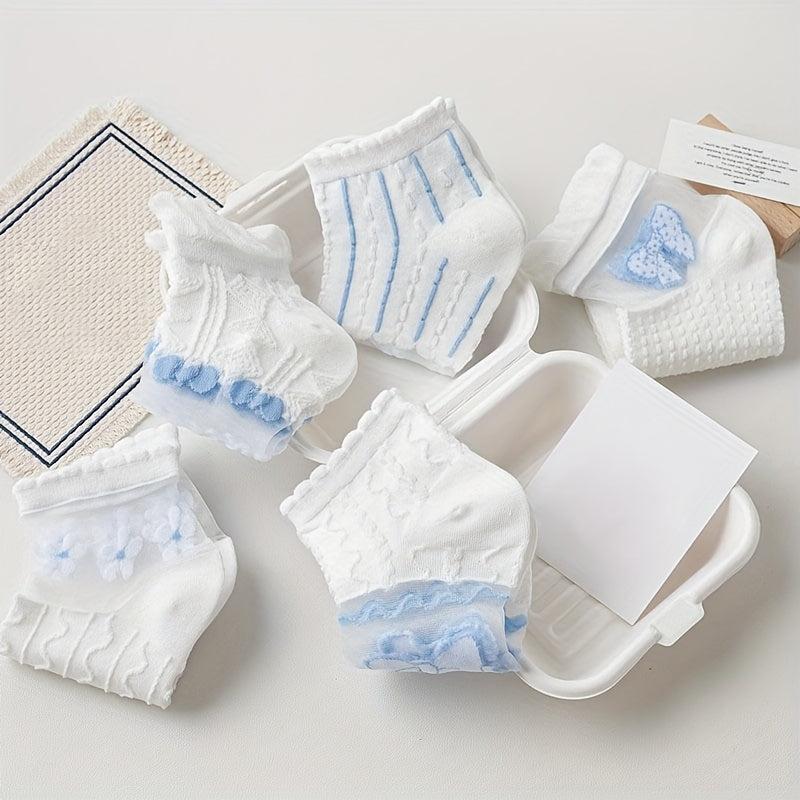 5 Pairs Colorblock Print Textured Short Socks Women's Ankle Stockings