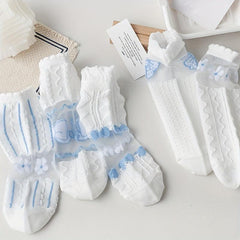 5 Pairs Colorblock Print Textured Short Socks Women's Ankle Stockings