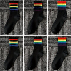 6 Pairs Rainbow Striped Socks Women's Stockings & Hosiery