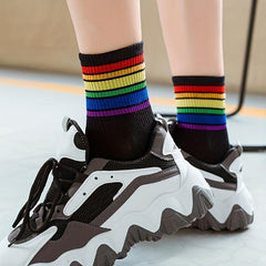 6 Pairs Rainbow Striped Socks Women's Stockings & Hosiery