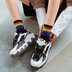 6 Pairs Rainbow Striped Socks Women's Stockings & Hosiery