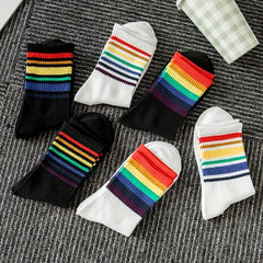 6 Pairs Rainbow Striped Socks Women's Stockings & Hosiery