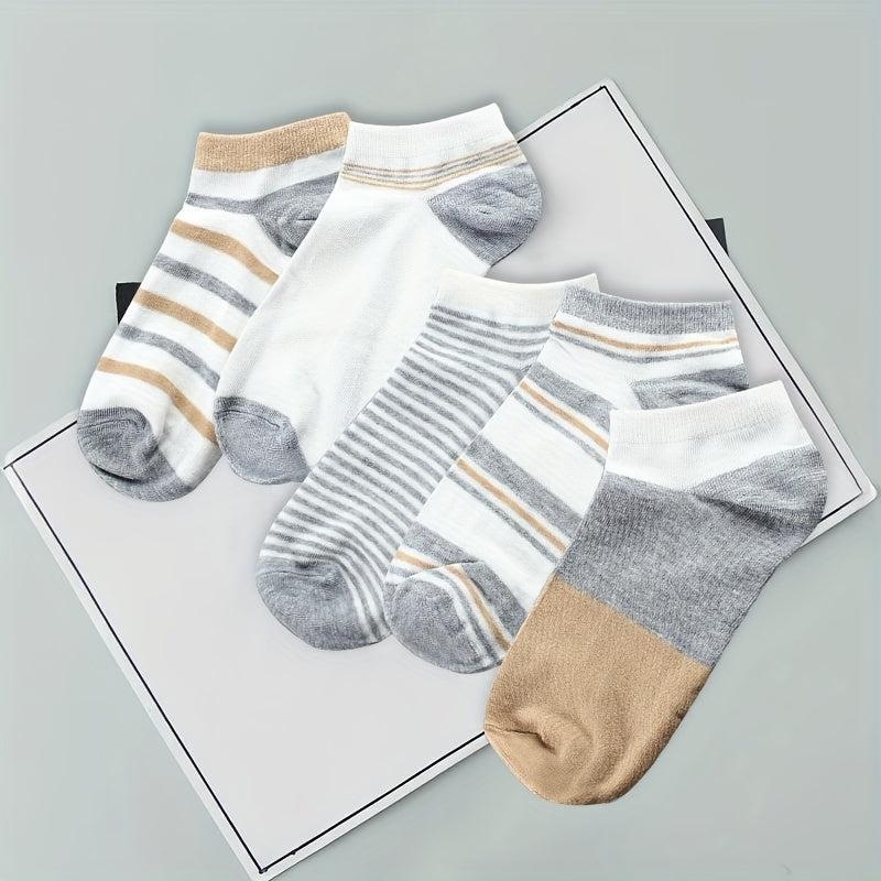 5 Pairs Striped Ankle Socks Women's Stockings