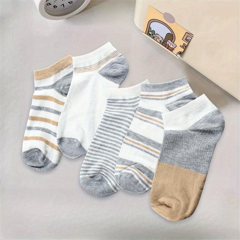 5 Pairs Striped Ankle Socks Women's Stockings