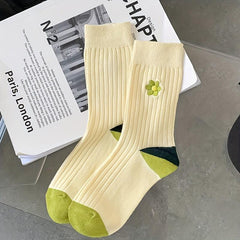 3 Pairs Striped Colorblock Socks Breathable Women's Mid Tube Stockings
