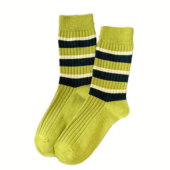 3 Pairs Striped Colorblock Socks Breathable Women's Mid Tube Stockings