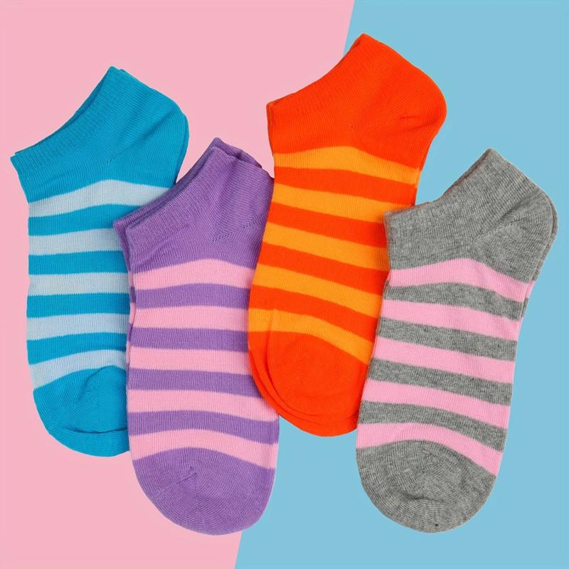 4 Pairs Soft Striped Ankle Socks Low Cut Women's Stockings