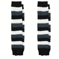 2 Pairs Striped Knitted Leg Warmers Colorblock Knee High Socks