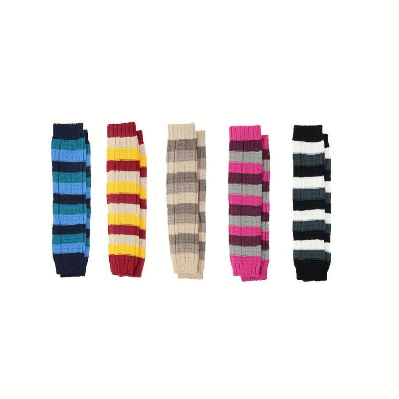 2 Pairs Striped Knitted Leg Warmers Colorblock Knee High Socks