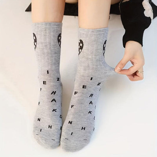 5 Pairs Heart & Letter Print Socks Women's Stockings Mid Tube Socks