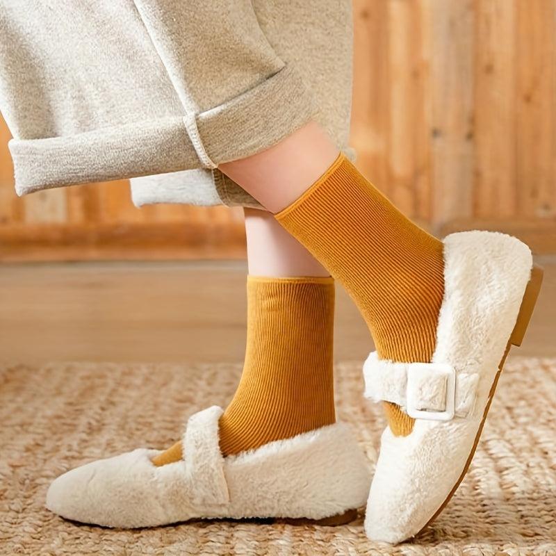 5 Pairs Plush Lined Socks Comfy & Warm Mid Tube Women's Stockings