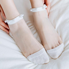 5 Pairs Faux Pearl Decor Mesh Socks Women's Stockings