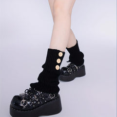 Ribbed Knit Leg Warmers Button Decor Knee High Socks Women's Stockings