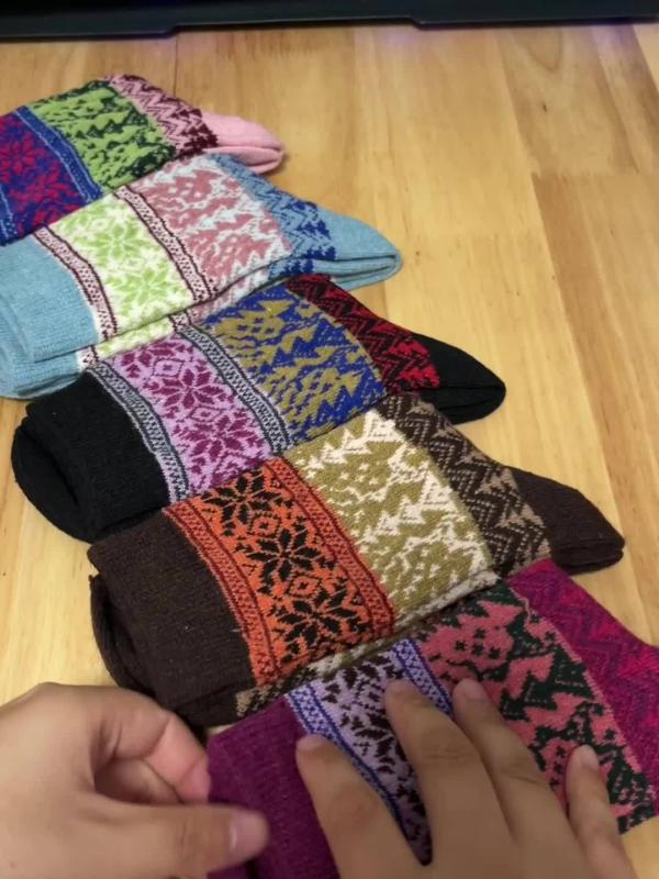 5 Pairs Geometric Pattern Ethnic Style Socks Women's Stockings