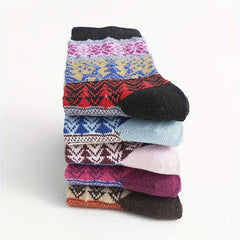 5 Pairs Geometric Pattern Ethnic Style Socks Women's Stockings
