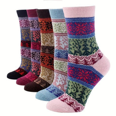 5 Pairs Geometric Pattern Ethnic Style Socks Women's Stockings