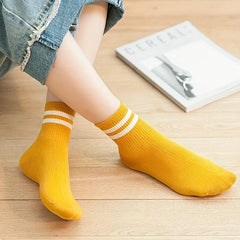 6 Pairs Striped Sports Socks - Comfy & Breathable College Style Socks