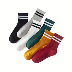 6 Pairs Striped Sports Socks - Comfy & Breathable College Style Socks