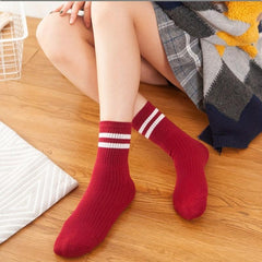 6 Pairs Striped Sports Socks - Comfy & Breathable College Style Socks