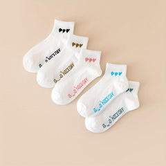 5 Pairs Heart & Letter Print Ribbed Short Socks Women's Stockings