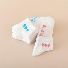 5 Pairs Heart & Letter Print Ribbed Short Socks Women's Stockings