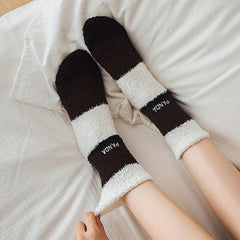 5 Pairs Stripe & Panda Fuzzy Socks Warm Mid Tube Stockings