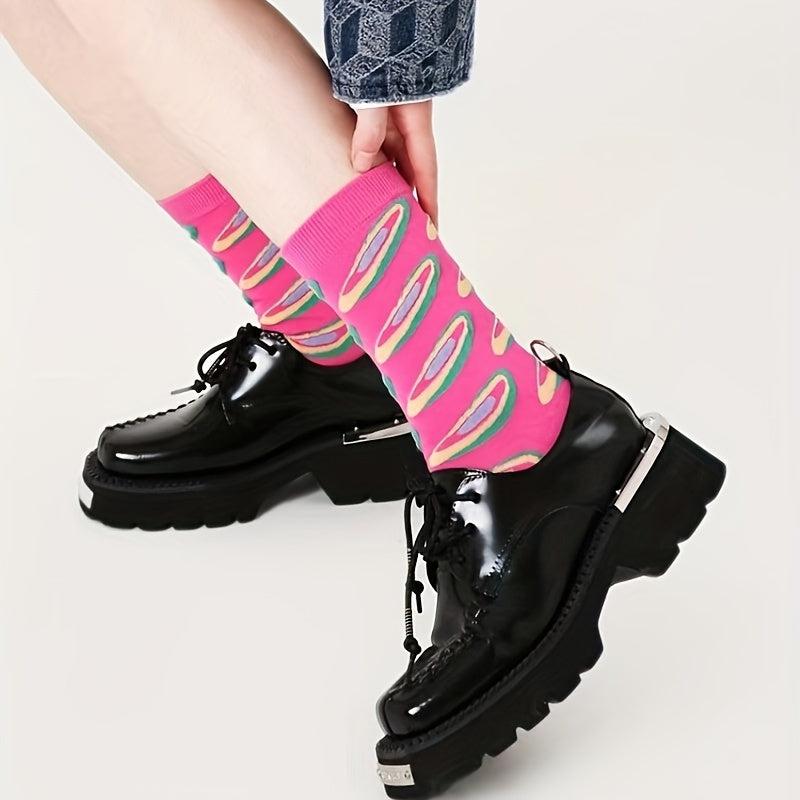 Colorblock Crew Socks Comfy & Breathable Women's Stockings