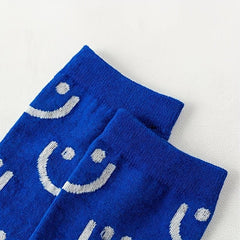 5 Pairs Smiling Face Print Socks College Style Soft & Mid Tube Socks