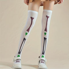 Skull Print Thigh High Socks Halloween Cosplay Over The Knee Socks