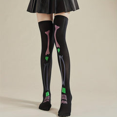 Skull Print Thigh High Socks Halloween Cosplay Over The Knee Socks