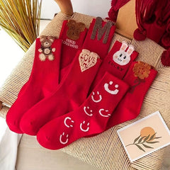 7 Pairs Cartoon Pattern Socks for Women, Comfy & Mid Tube Stockings
