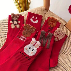 7 Pairs Cartoon Pattern Socks for Women, Comfy & Mid Tube Stockings