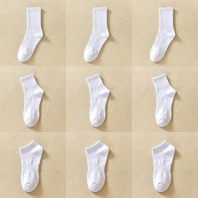 9 Pairs Solid Socks Comfy & Breathable Womens Stockings
