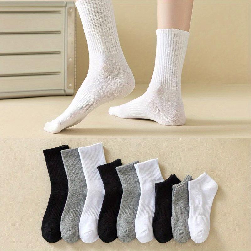 9 Pairs Solid Socks Comfy & Breathable Womens Stockings