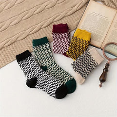 5 Pairs Geometric Pattern Crew Socks Women's Stockings