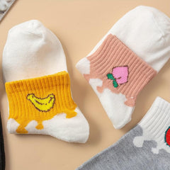 5 Pairs Fruit Print Women's Crew Socks Stockings