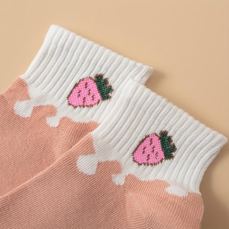 5 Pairs Fruit Print Women's Crew Socks Stockings
