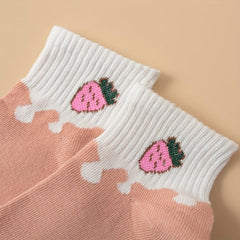5 Pairs Fruit Print Women's Crew Socks Stockings