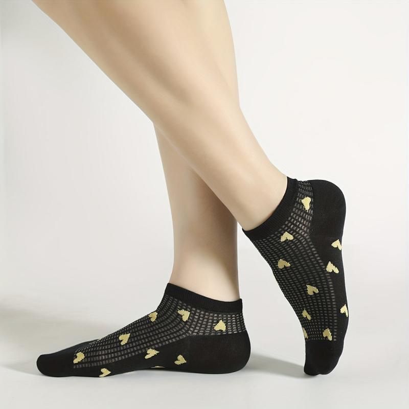 5 Pairs Heart Print Socks Women's Ankle Stockings