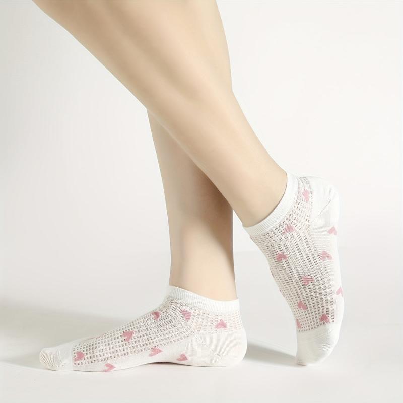5 Pairs Heart Print Socks Women's Ankle Stockings