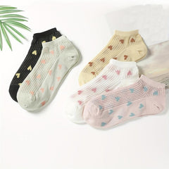 5 Pairs Heart Print Socks Women's Ankle Stockings