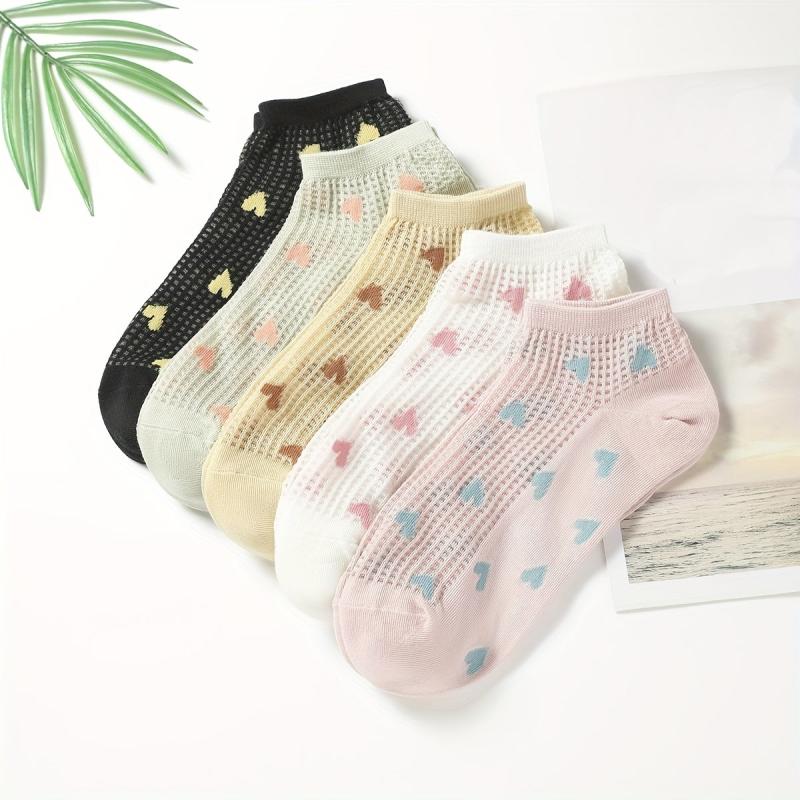 5 Pairs Heart Print Socks Women's Ankle Stockings