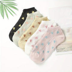 5 Pairs Heart Print Socks Women's Ankle Stockings