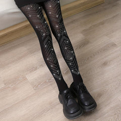 Rhinestone Rhombus Pantyhose High Waist Footed Stockings