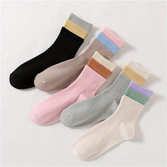 5 Pairs Colorblock Crew Socks Women's Stockings