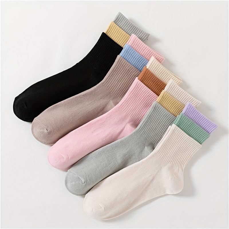 5 Pairs Colorblock Crew Socks Women's Stockings