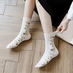 4 Pairs Floral Bunny Socks Comfy Ruffle Mid Tube Stockings