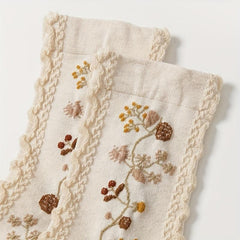 4 Pairs Floral Bunny Socks Comfy Ruffle Mid Tube Stockings